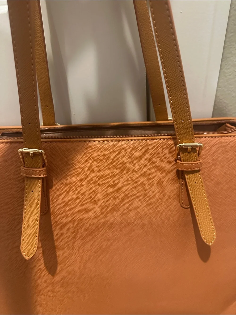 Structured Laptop Tote in Warm Tan